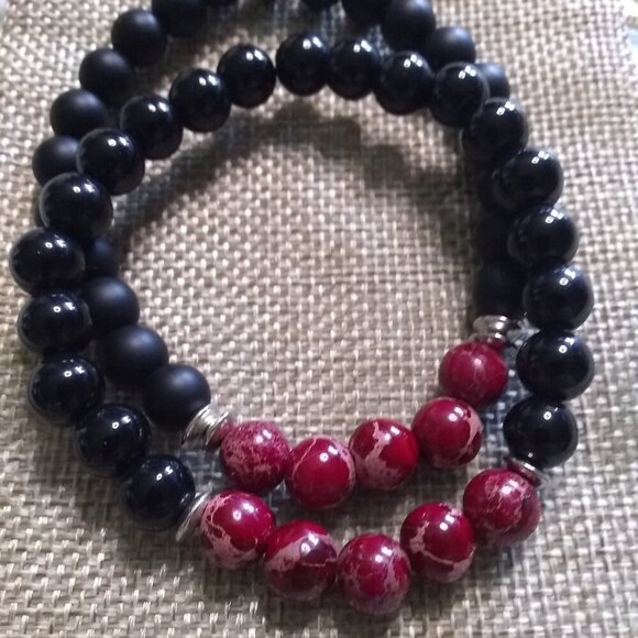 Deep Red Sea Sediment Jasper Beaded Stone Bracelet! Unisex Stretch Bracelet - Picture 1 of 10